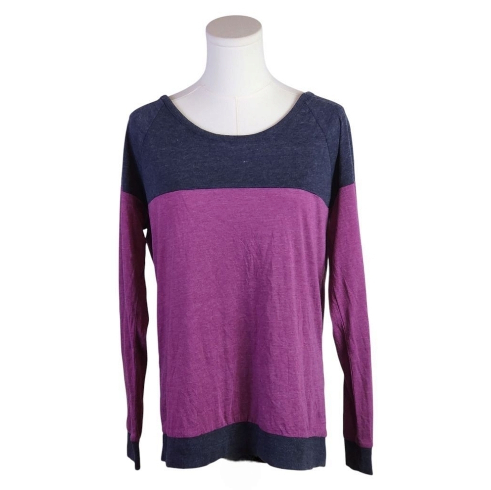 Chaser Plum Charcoal Open Back Drape Long Sleeve Color Block Top Size M NEW